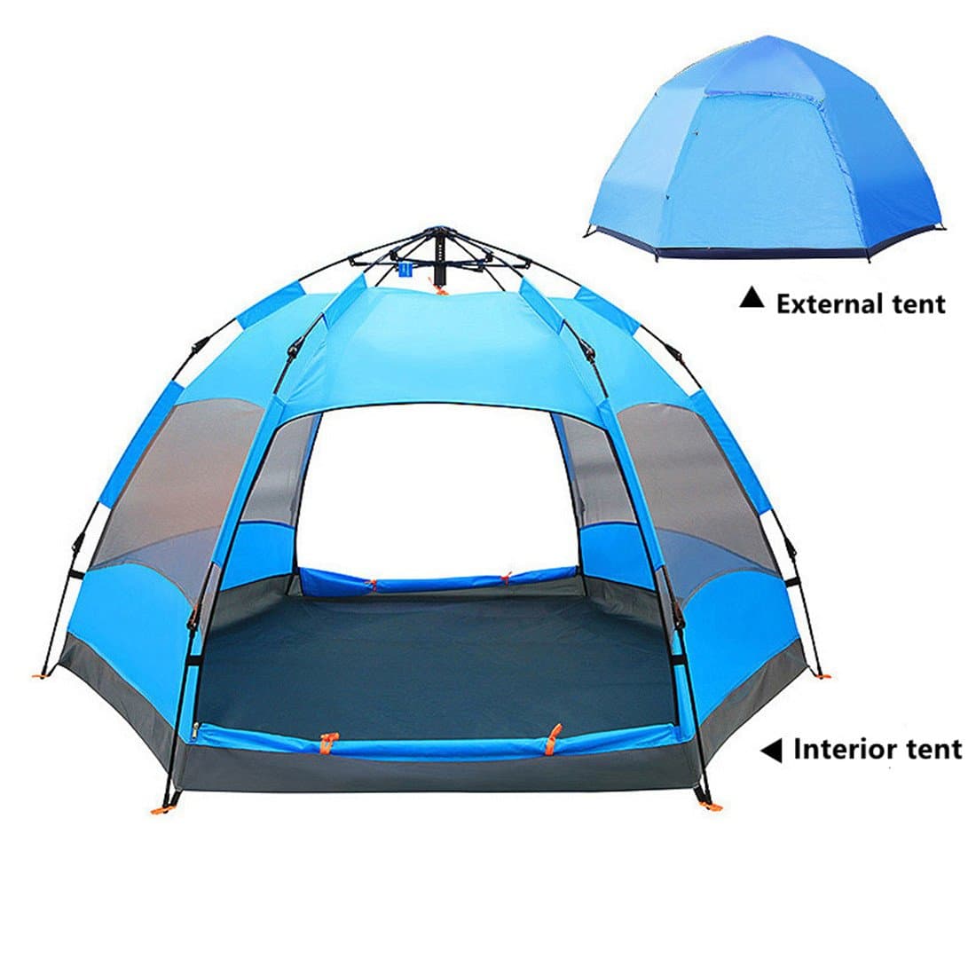 Outdoor 4-6 People Pop up Tent, Double Hexagonal Automatic Beach Tent, Camping Tent Sun protectionBeach Tent (250 * 250 * 140cm blue)