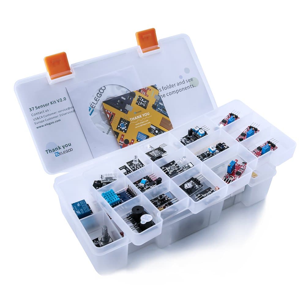 Upgraded 37 in 1 Sensor Modules Kit with Tutorial Compatible with Arduino UNO R3 MEGA Nano Raspberry pi 4(Excludes Microcontroller Board)