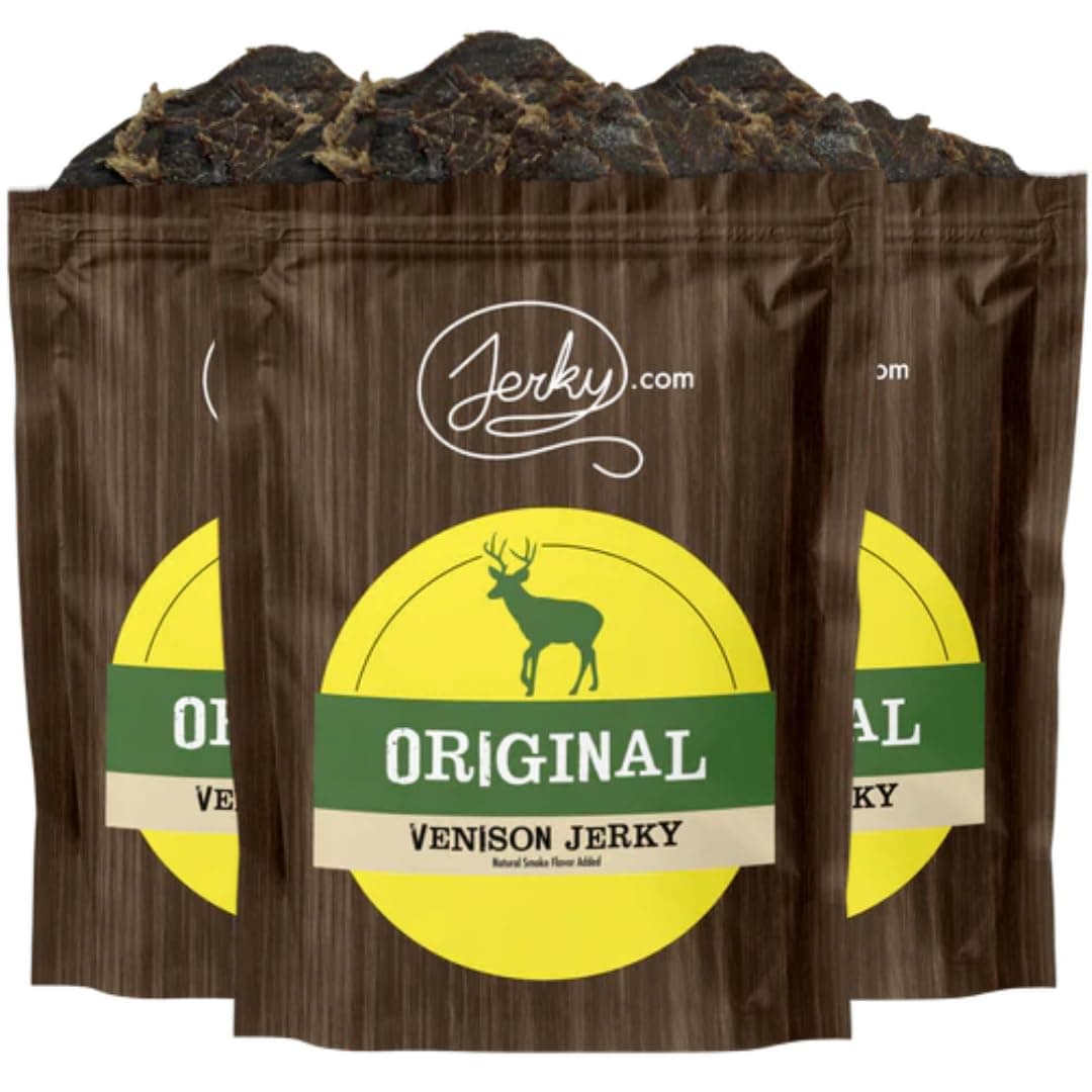 Jerky.com Original Venison Jerky 3-Pack - Exotic Jerky High Protein, Gluten-Free, All-Natural Exotic Snack - Premium Wild Game Meat - Perfect for Hiking, Camping, and On-the-Go 1.75oz (Pack of 3)