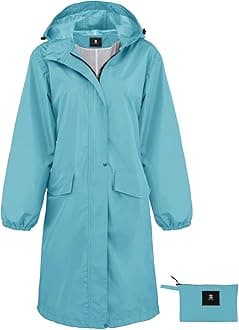 SaphiRoseWomen's Long Rain Jacket Waterproof Lightweight Hooded Raincoat Packable Knee Length Rain coatOEKO-TEX STANDARD 100