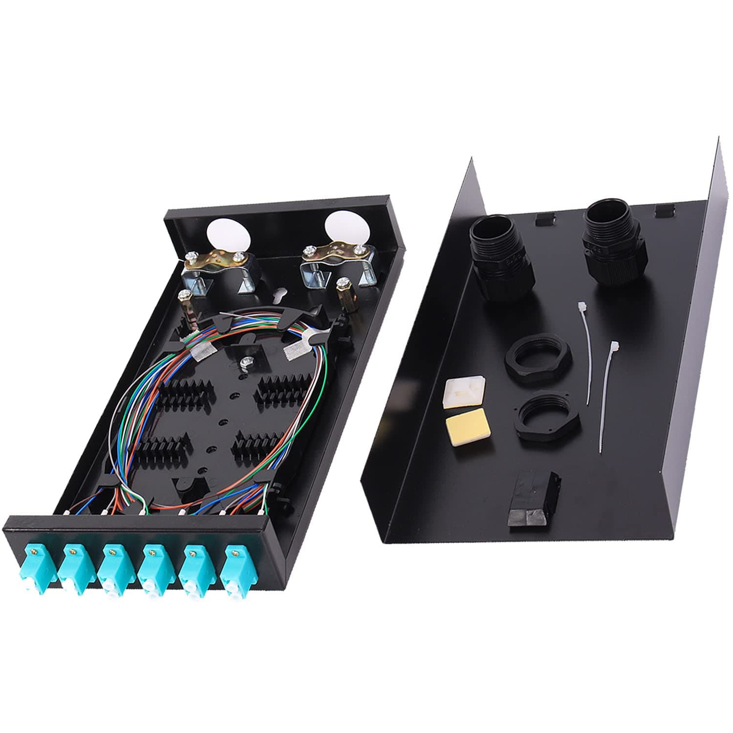 6Port Multimode Fiber Enclosure with Spool - LC/LC OM3 Kit (Includes 1 Meter 12 Strand Pigtail and 6 Port Duplex LGX Panel)