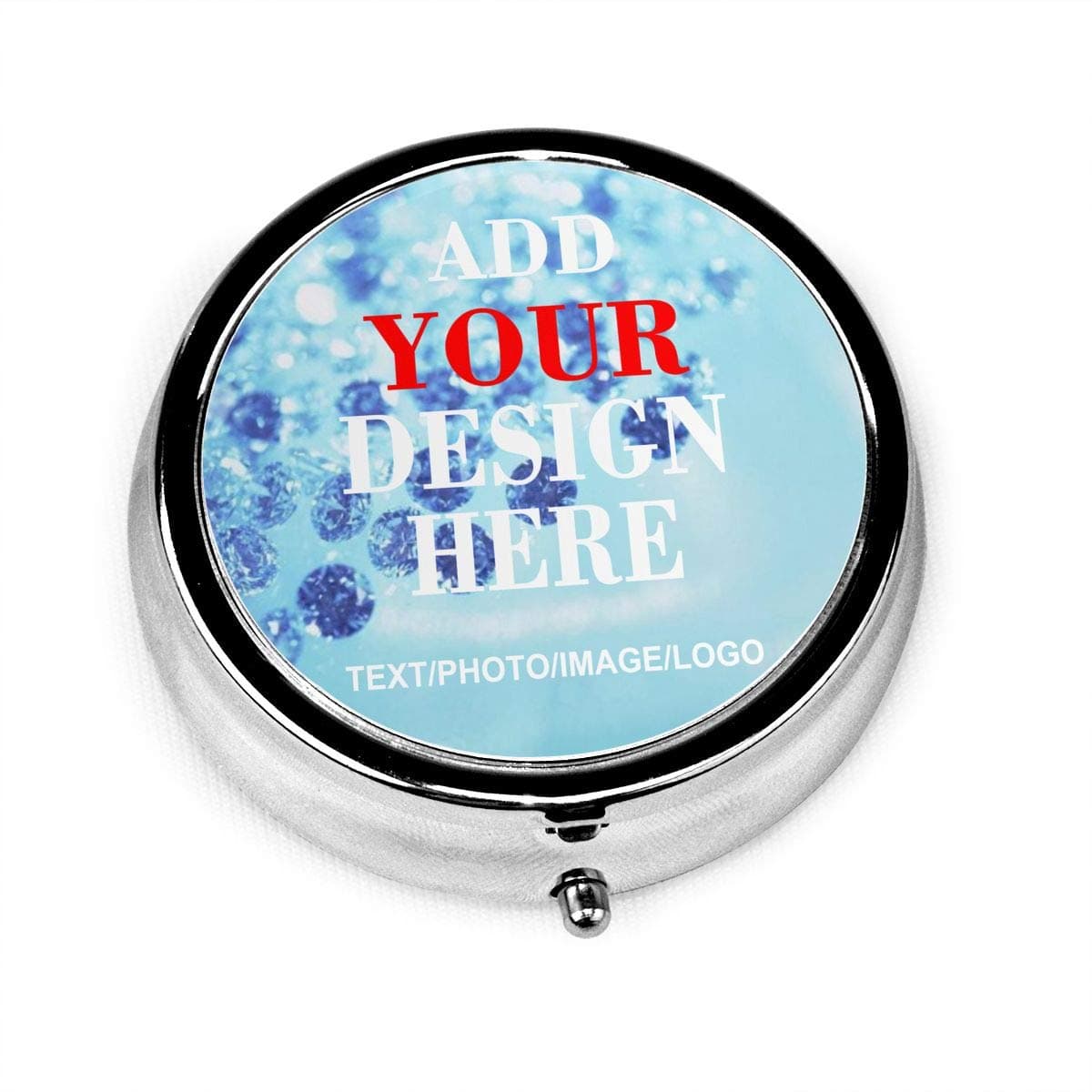 Customizable Round Pill Case, Personalized Text/Photo in Box - 3 Compartment Travel Jewelry Organizer Container Medicine Vitamin Pill case