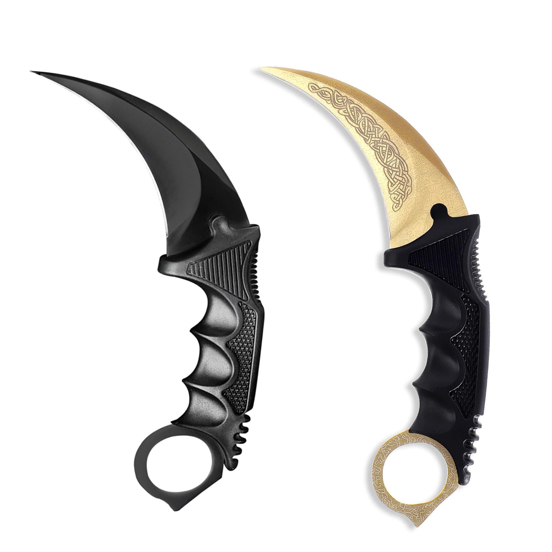 Karambit Knife Fixed Blade Tactical Camping Tool, 2 Pieces Stainless Steel Outdoor Hunting Knife with Sheath and Cord, Suitable for Hiking, Adventure, Survival and Collection (Black&Gold)