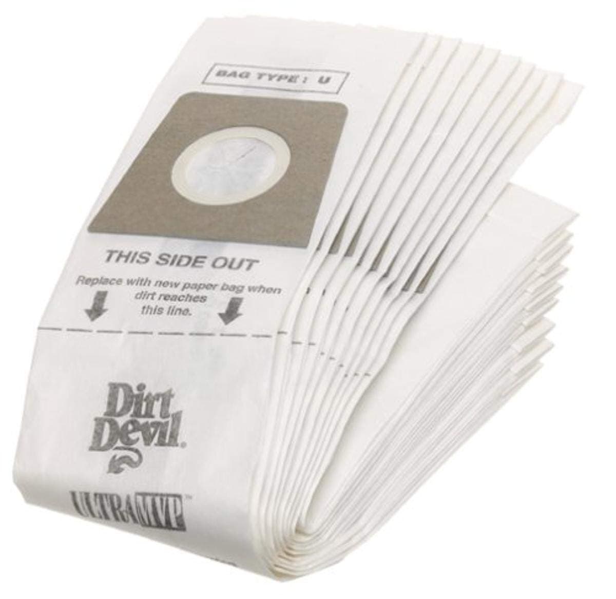 Dirt Devil Vacuum Cleaner Bags for Ultra MVP, Magnum MVP and Swivel Glide Vacs, Pack of 10, White, Type U, Part # 3920048001, Dirt Devil Vacuum Bags Refill