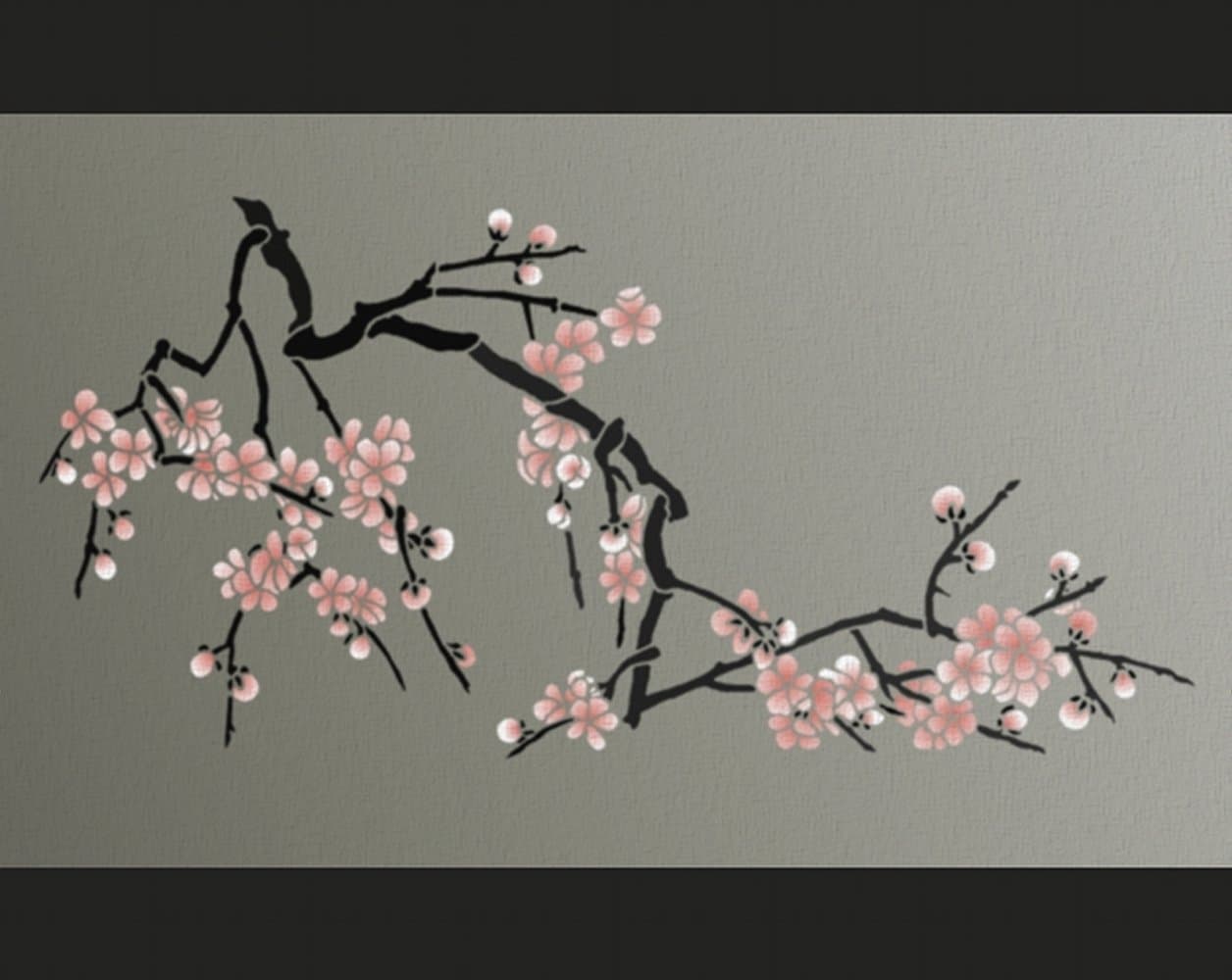 Tree Branch Wall Stencil - Cherry Blossom Branch - Large, Reusable DIY Wall Art Decor - Choose any paint color(s) and get creative! More fun than decals