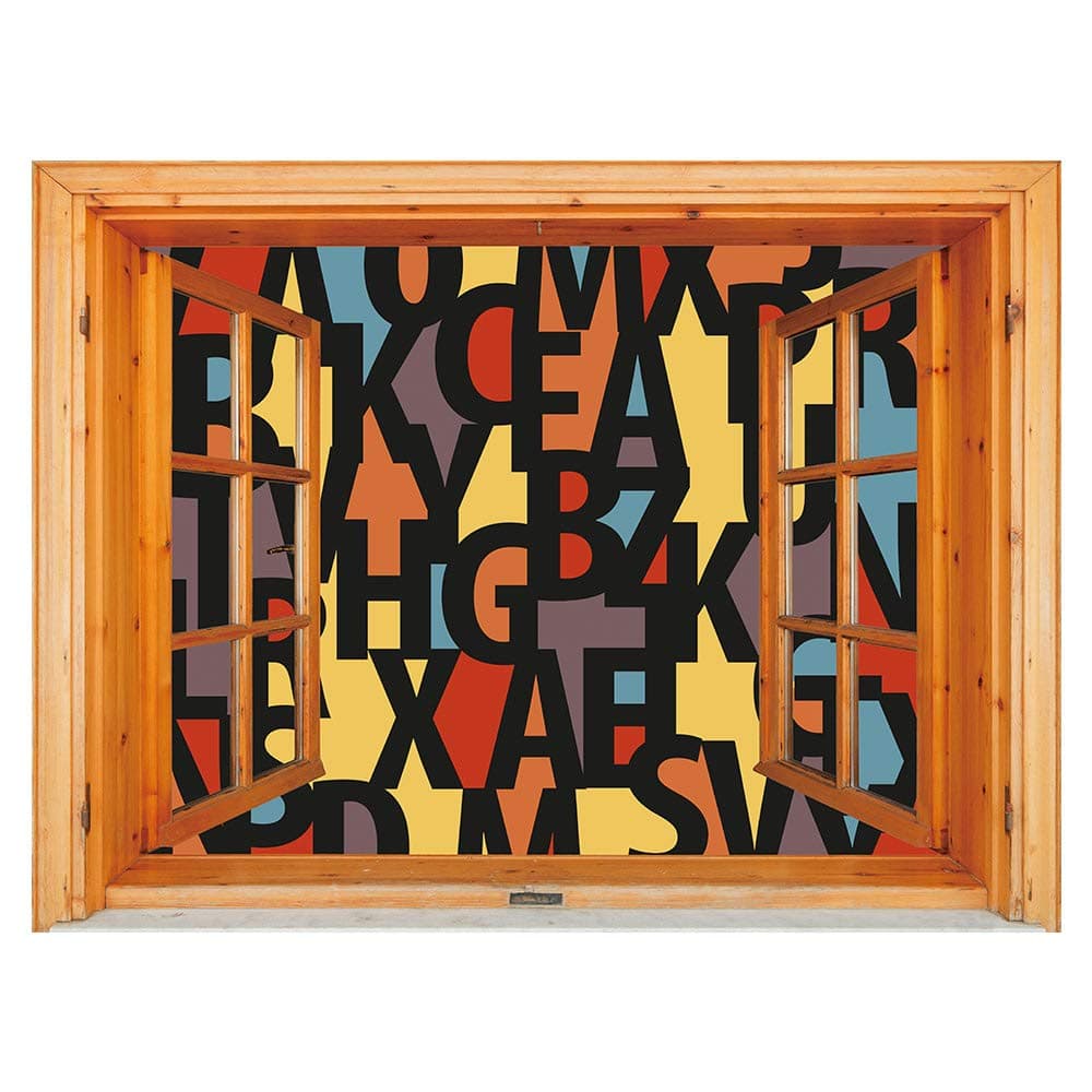 SUMGAR Abstract Removable Wall Sticker Graffiti Mural 3D Wall Art with Open Window Colorful Wallpaper Self Adhesive Home Decorations,36"x48"