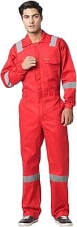 FRENCH TERRAIN® Men's 100% Cotton Industrial Work Wear Coveralls (Boiler Suit/Dungarees) with Reflective Tape, 200 GSM.(Col. Red, Size_5XL - 50)