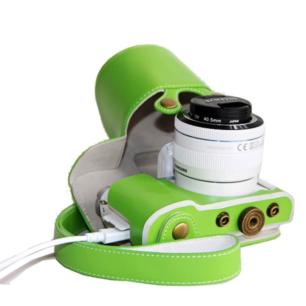 Dengpin Detachable Protective PU Leather Digital Camera Case Bag Cover for Samsung NX3000 with Shoulder Strap, Charging Style, No Need to Take the Machine Off, It Can be Charged Directly,9 Colors for Choosing,Plastic Shell Material, Samsung NX3000 Case--Green