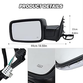 MOFOAP Driver Side Mirror Compatible with 2013-2018 Dodge Ram 1500 2500 3500 Mirrors with Heated Puddle Lamp Temperature Sensor Tuning LED Signal Power Fold Chrome（10+2Pins）