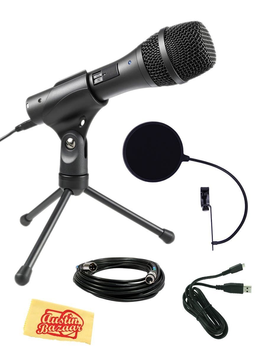 Audio-TechnicaAT2005USB Cardioid Dynamic USB/XLR Microphone Bundle with Pop Filter, XLR Cable, and Austin Bazaar Polishing Cloth