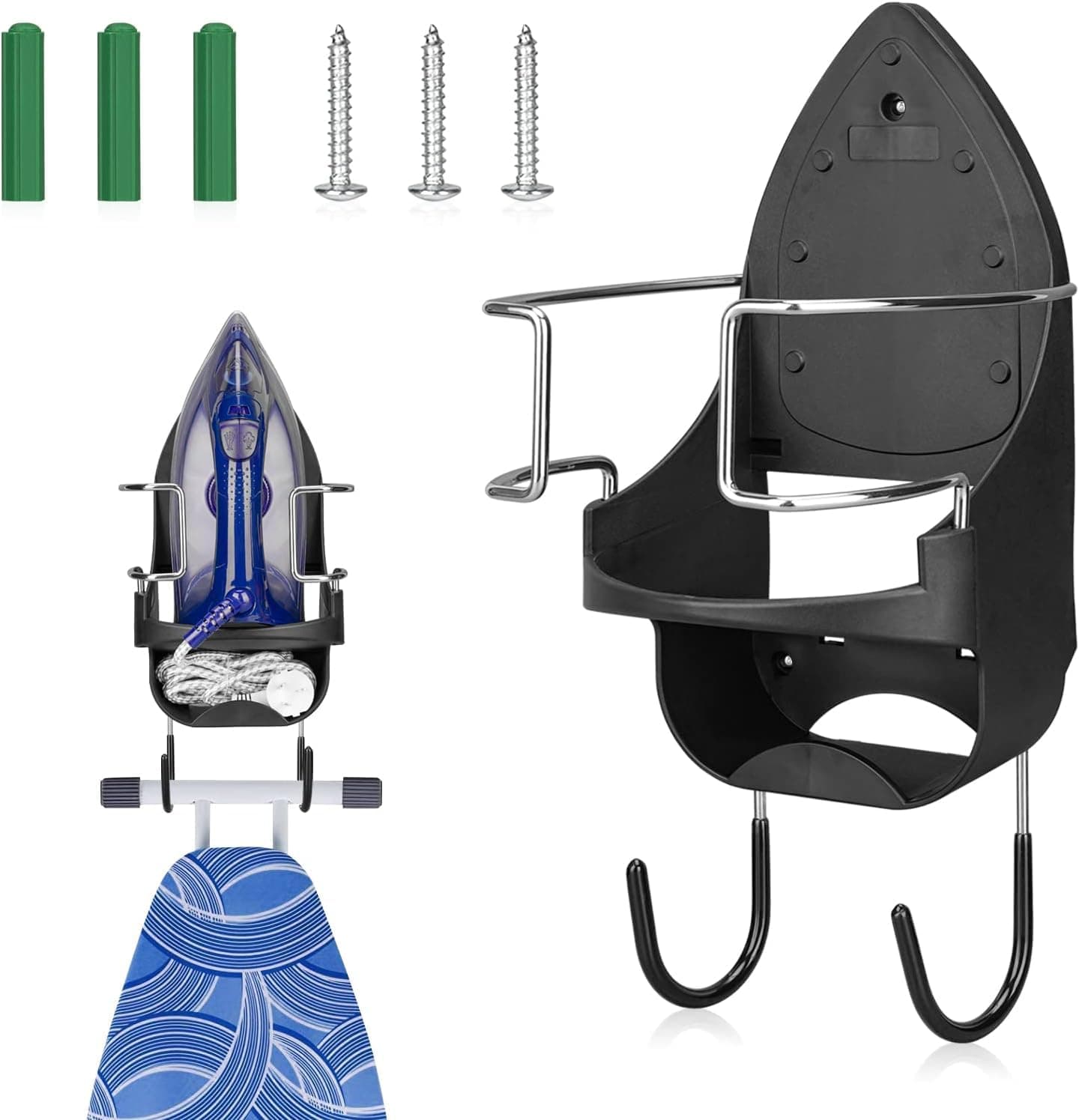 Ironing Board Hanger Wall Mount, Ironing Board Holder Organizer Wall Rack, Ironing Board Organizer, Heat Resistant Iron Holder Removable Hooks for Laundry Rooms Storage Rack Hanging Shelf Hanger