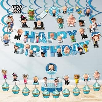 Festiko® Boss Baby Birthday Decorations,Baby Boss Party Supplies Set Pack of 30 pcs ,Baby Party Supplies, Children Carnival Party Supplies Decoration - Banner,Swirls,Cake Topper,Cup Cake Topper