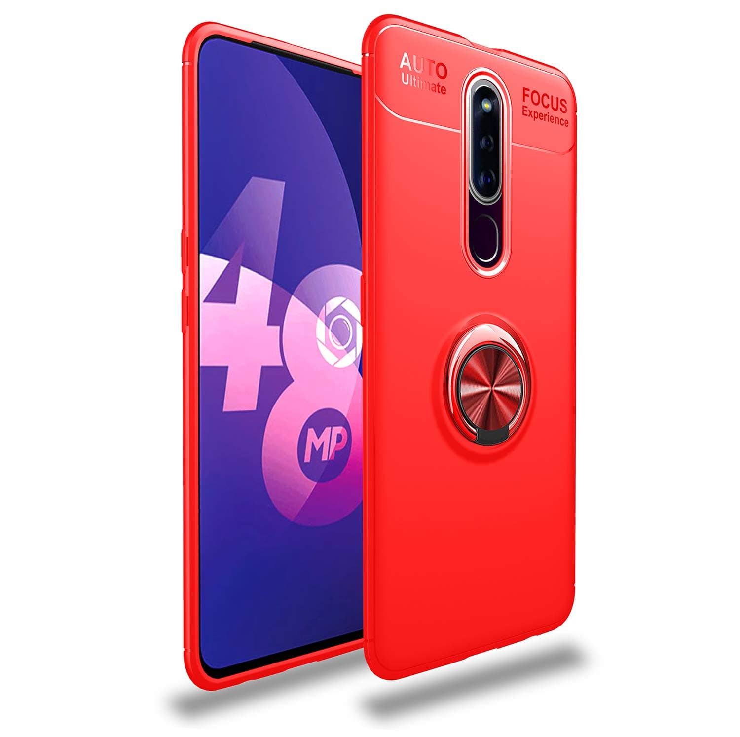 XunEda OPPO F11 Pro Case, Case with Ring Kickstand [Support Magnetic Car Mount] Protective Cover Skin + Screen Protector for OPPO F11 Pro Smartphone (Red)