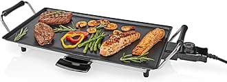 Electric Teppanyaki Grill Plate, Large Non-Stick Table Top Griddle with 47.5cm x 26.5cm Hot Plate, Adjustable Temperature Control and Drip Tray, 2000W - Black