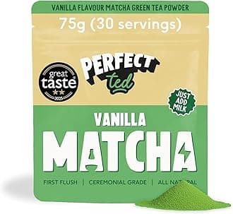 PerfectTed Vanilla Bean Matcha Powder, Ceremonial Grade Japanese, 75g (30 Servings), Perfect for Lattes, Smoothies & Baking | with L-Theanine | Natural Flavours | Vegan