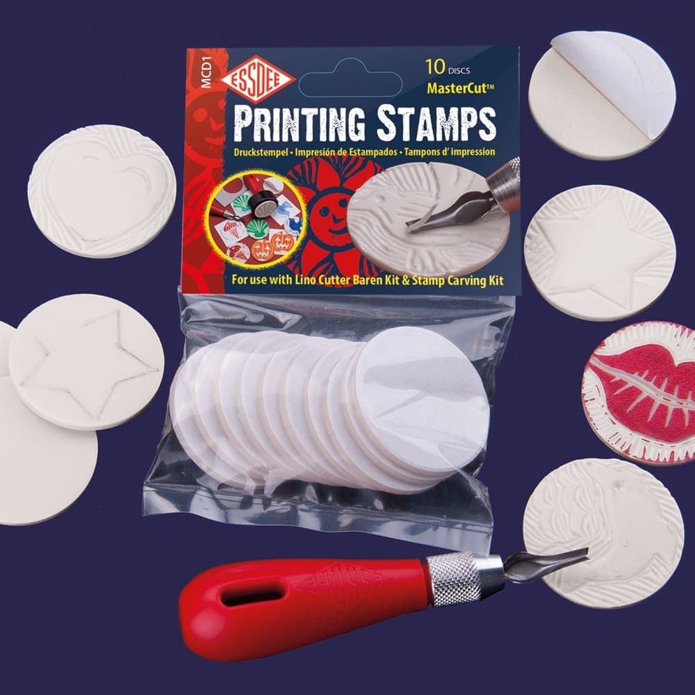 ESSDEE Self - Adhesive Mastercut Printing Stamps - Blocks, Stamp Making, Printmaking, and Lino Carving - 1.7 Inches and 4 mm Thick - Pack of 10