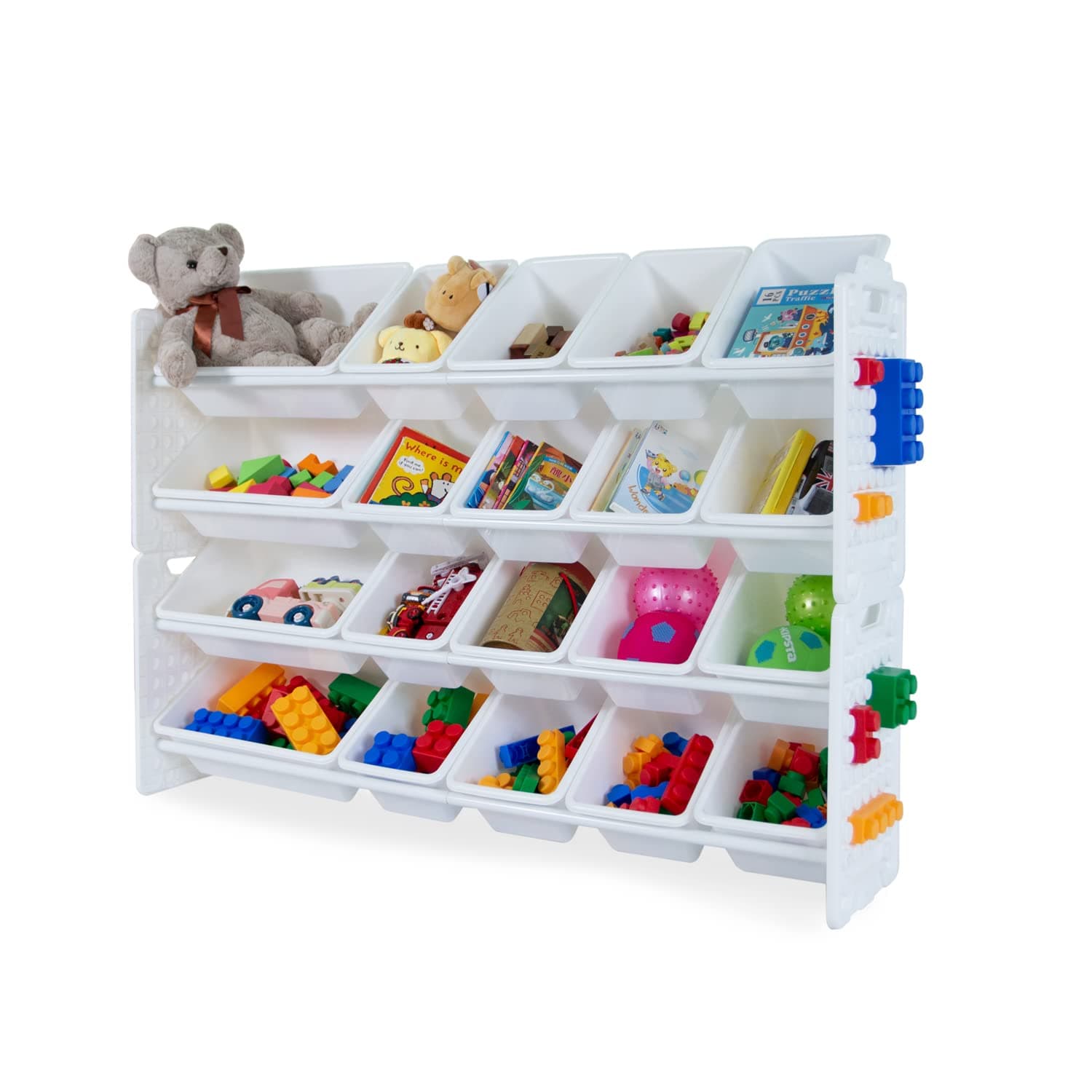 UNiPLAYToy Organizer with 20 Removable Storage Bins, Multi-Bin Organizer for Books, Building Blocks, School Materials, Toys with Baseplate Board Frame (White)