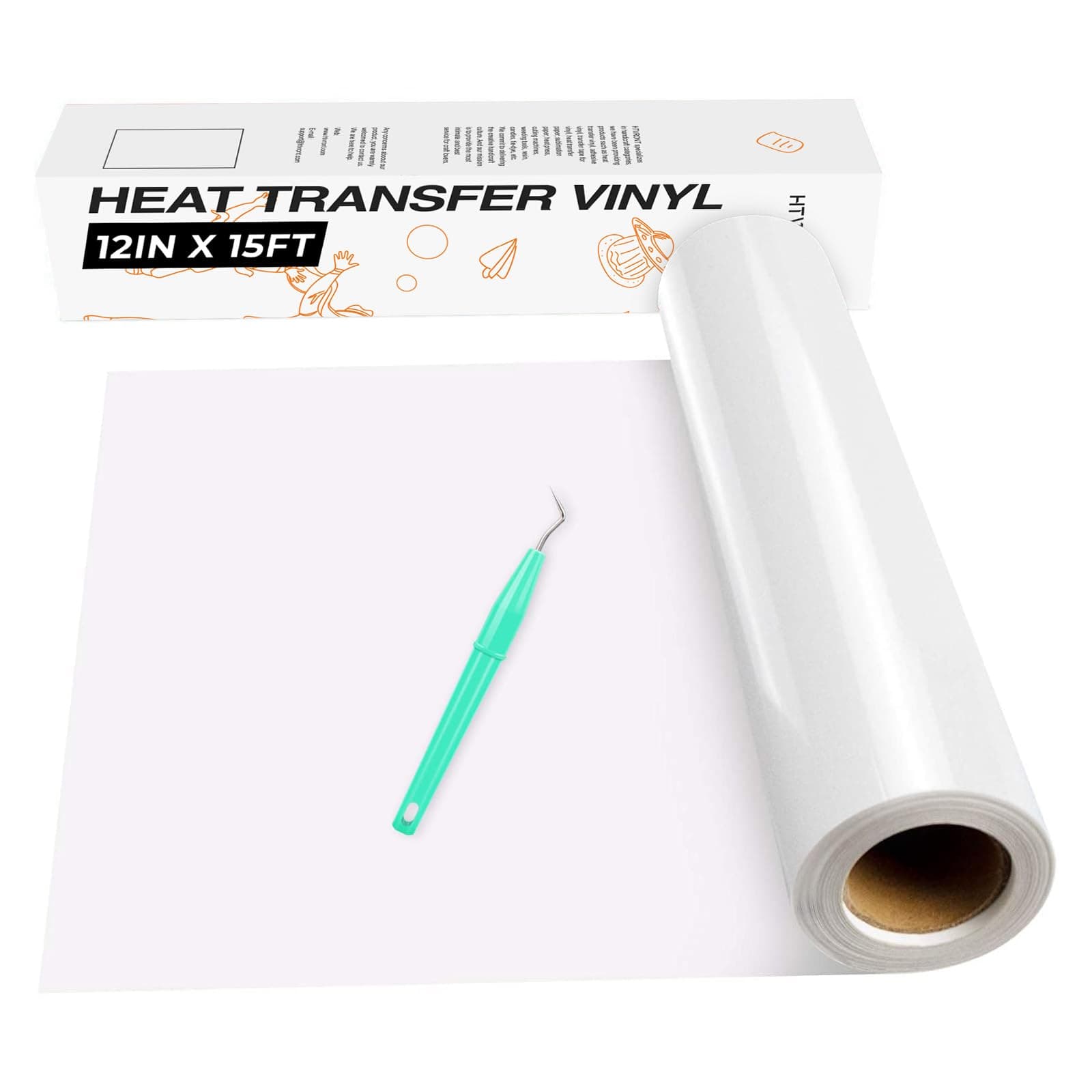HTVRONT Heat Transfer Vinyl White HTV Rolls - 12" x 15ft White Iron on Vinyl for All Cutting Machines, White HTV Vinyl for Shirts - Easy to Cut & Weed for Heat Vinyl Design