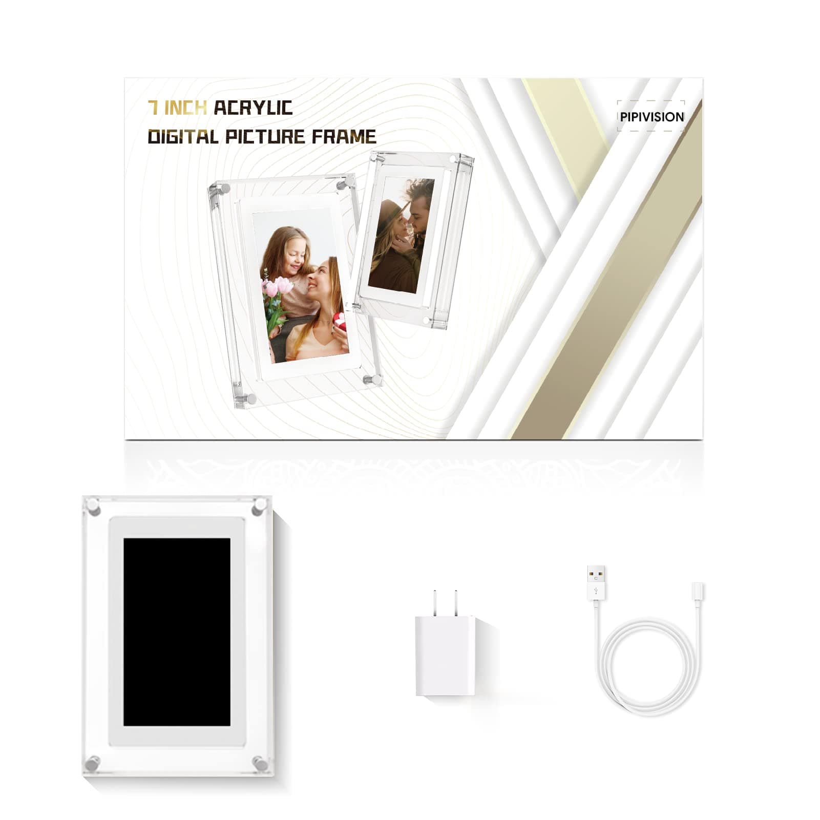 7-inch Digital Picture Frame,Acrylic Video Frame with Auto Rotate Playback, 2GB Internal Memory and 1500mAh Battery, Supports 1024 * 600 Resolution, Ideal Desktop Decorations