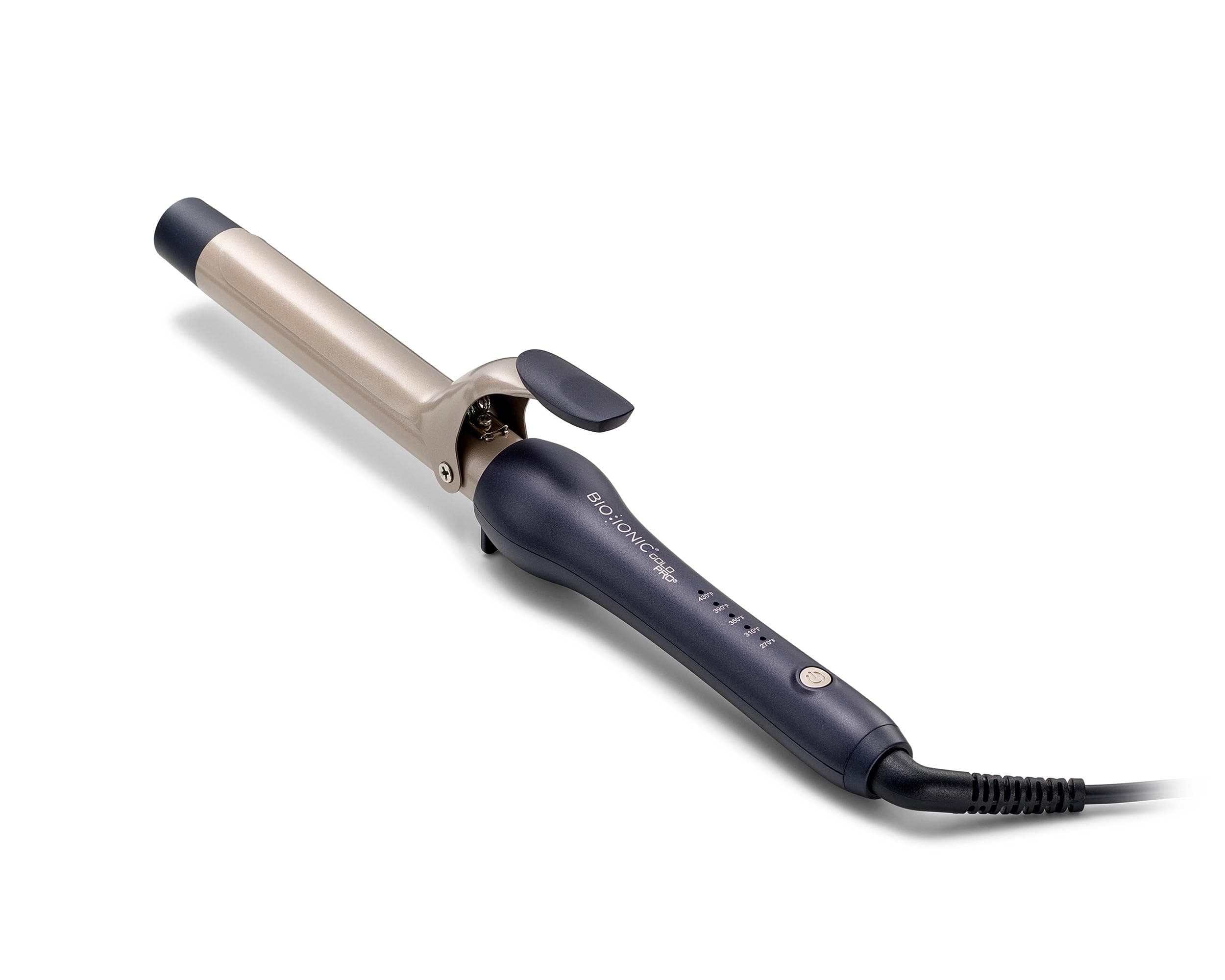 GoldPro 1" or 1.25” Curling Iron, Blue, Moisturizing Heat & 24K Gold MX, New & Improved 15% Longer Barrel Ceramic Curling Iron, Adjustable Heat, Versatile Curling Wand for Long-Lasting Curls