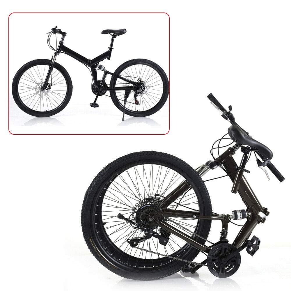 gegeweeret 26" Folding Mountain Bike, 21 Speed, Streamlined Triangular Structure, Sturdy and Foldable Frame, Double-disc Brake System, Adjustable Seat Height 80-95mm(Black)