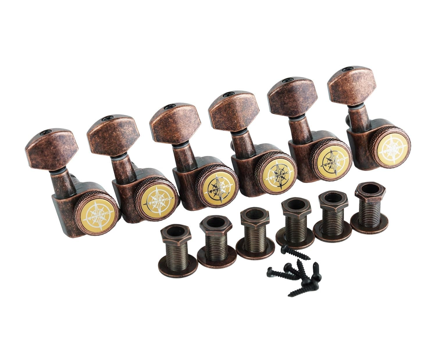 Guitar Locking Tuners (6 for Right) - 1:18 Lock String Tuning Key Pegs Machine Head Replacement for ST TL SG LP Style Electric, Folk or Acoustic Guitars - Antique Bronze