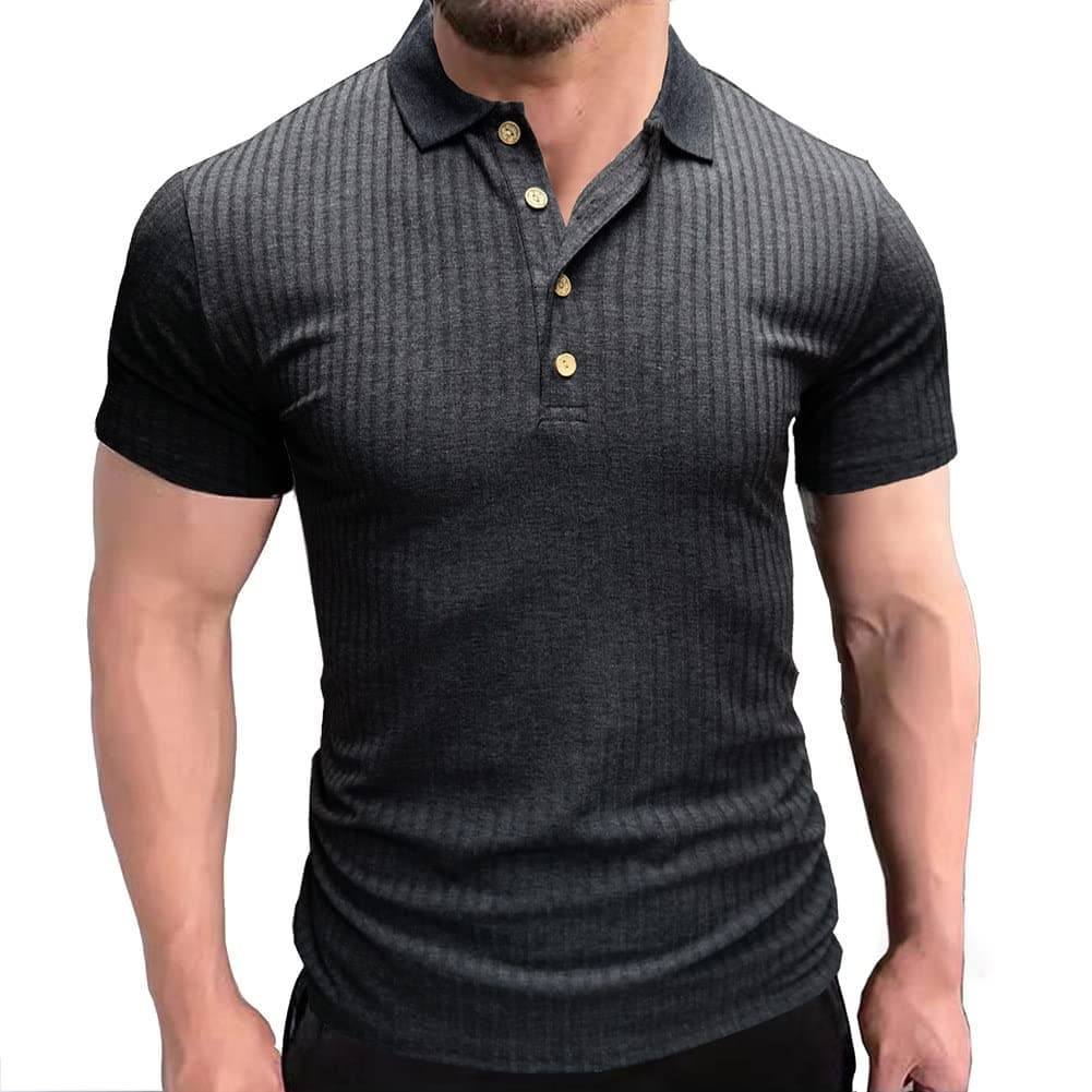 Men's Polo Shirts Short Sleeve Muscle Workout Stretch Basic Tee Casual Slim Fit Golf Tshirts