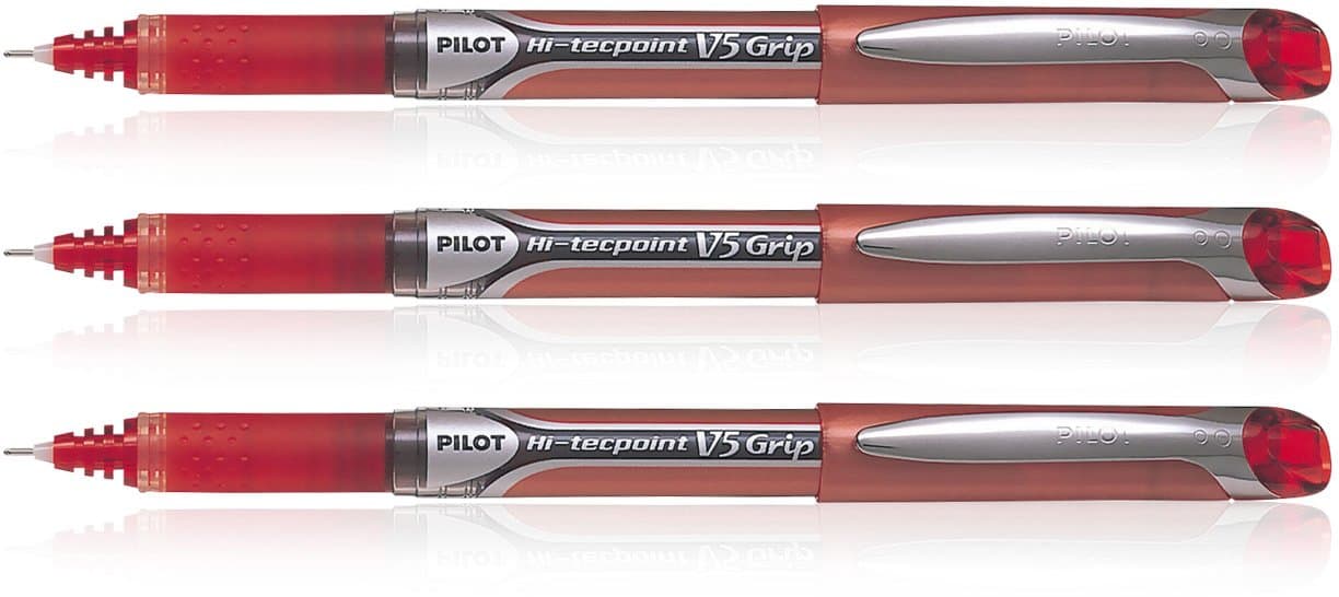 Pilot 019582 Hi-Tecpoint V5 Grip Pen (Red - Pack of 3)
