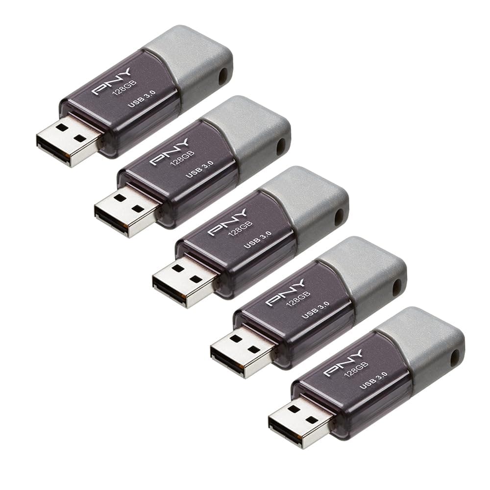 128GB Turbo Attaché 3 USB 3.0 Flash Drive 5-Pack – Grey, P-FD128X5TBOP-MP, 100MB/s, Light-Weight Durable - Data Storage and Transfer