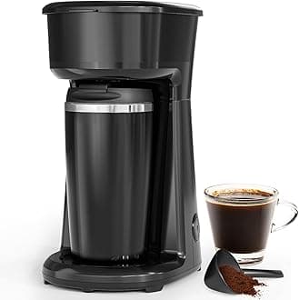 Single Serve Drip Coffee Maker with Travel Mug, One-Touch Operation, Fast Brew, Compact Small Coffee Maker with Removable Filter,Ideal for Home, Office, or On the Go(Black)
