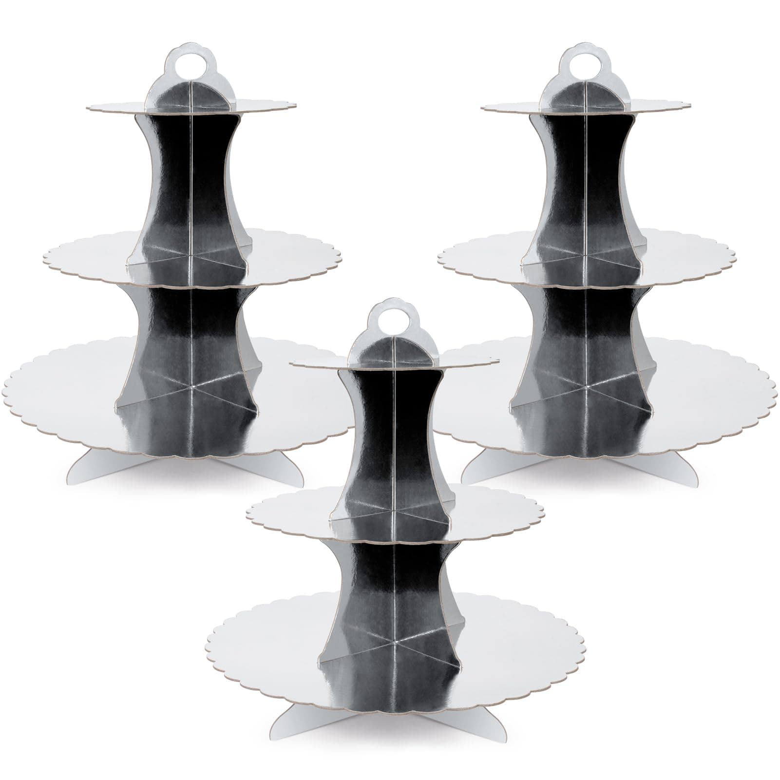 3 Pack 3 Tier Cupcake Stand, Sliver Cupcake Stand Tower for Dessert Table Displays, Cardboard Cupcake Stand for Birthday Wedding Baby Shower Tea Party Decorations