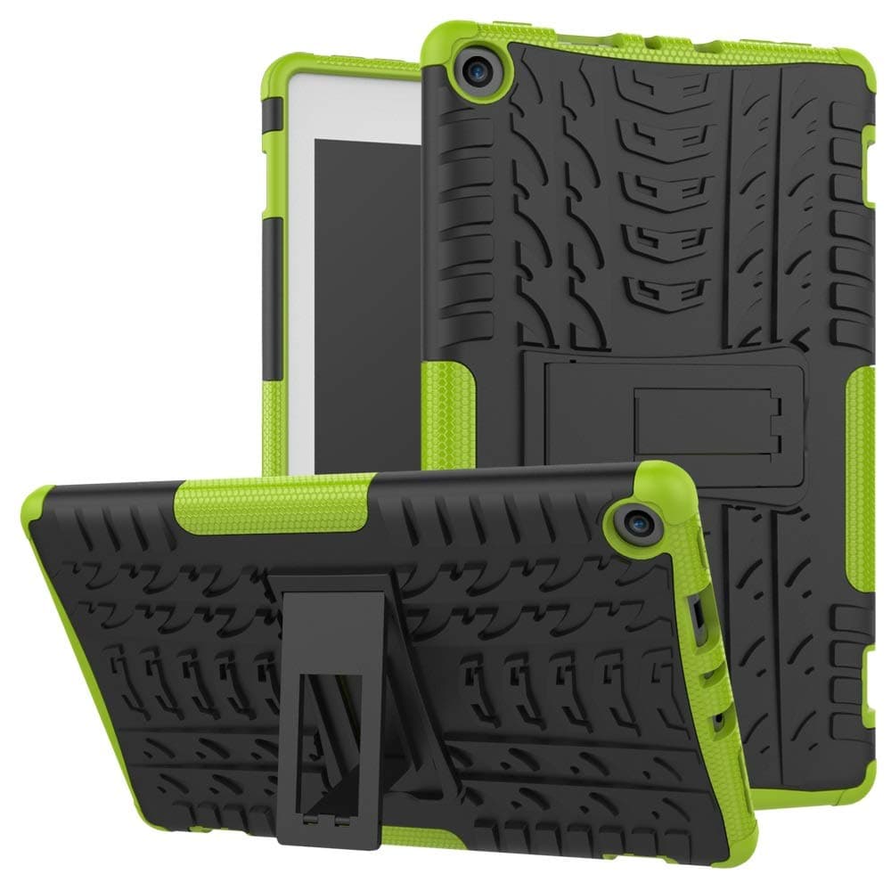 ZENGMING Tablet PC Case Cover Tablet Cover for Amazon Kindle Fire HD 8 2017/2018 Tire Texture Shockproof TPU+PC Protective Case with Folding Handle Stand (Color : Green)