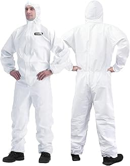 Hazmat Suit Disposable Coverall | Full Body Painters Suit in 7 Sizes with Multiple Specifications for Men & Women - X-Large, White, 5