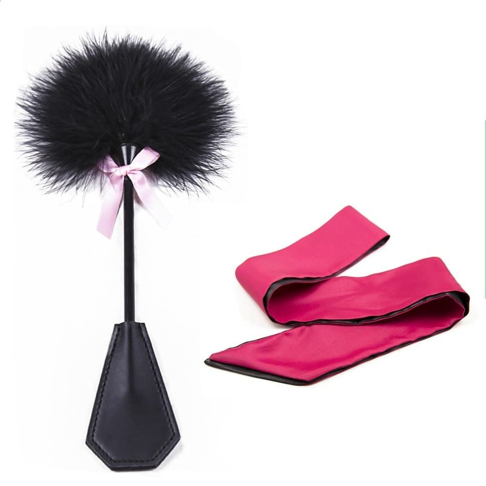 Long Satin Blindfold Soft Eye Mask Band Blinder Comfortable Sleep Masks Black with Feather Whip