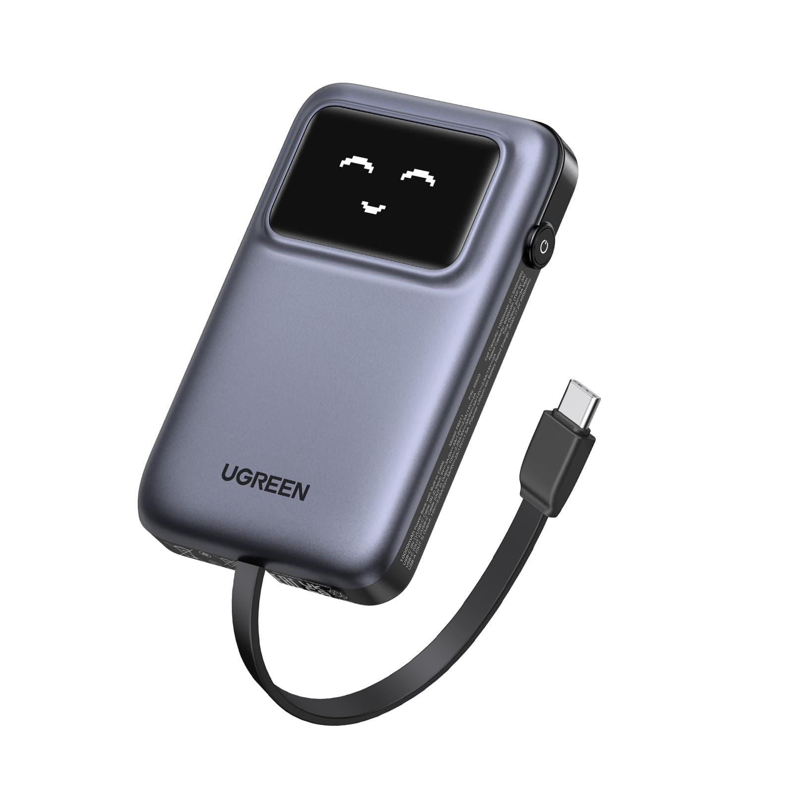 UGREEN Uno Power Bank with Built-in USB-C Cable 10,000mAh Portable Charger PD 30W Fast Charging Battery Pack 3-Way Output with TFT Display for iPhone 17/16 Series, Galaxy S21-25, Pad Pro, AirPods, etc