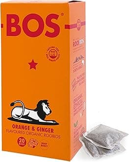 Organic Orange Flavoured With Ginger Pieces Caffeine Free Rooibos Tea Bags Carton, Spicy & Citrusy Blend, 50 g, 20 Teabags (Pack of 1)