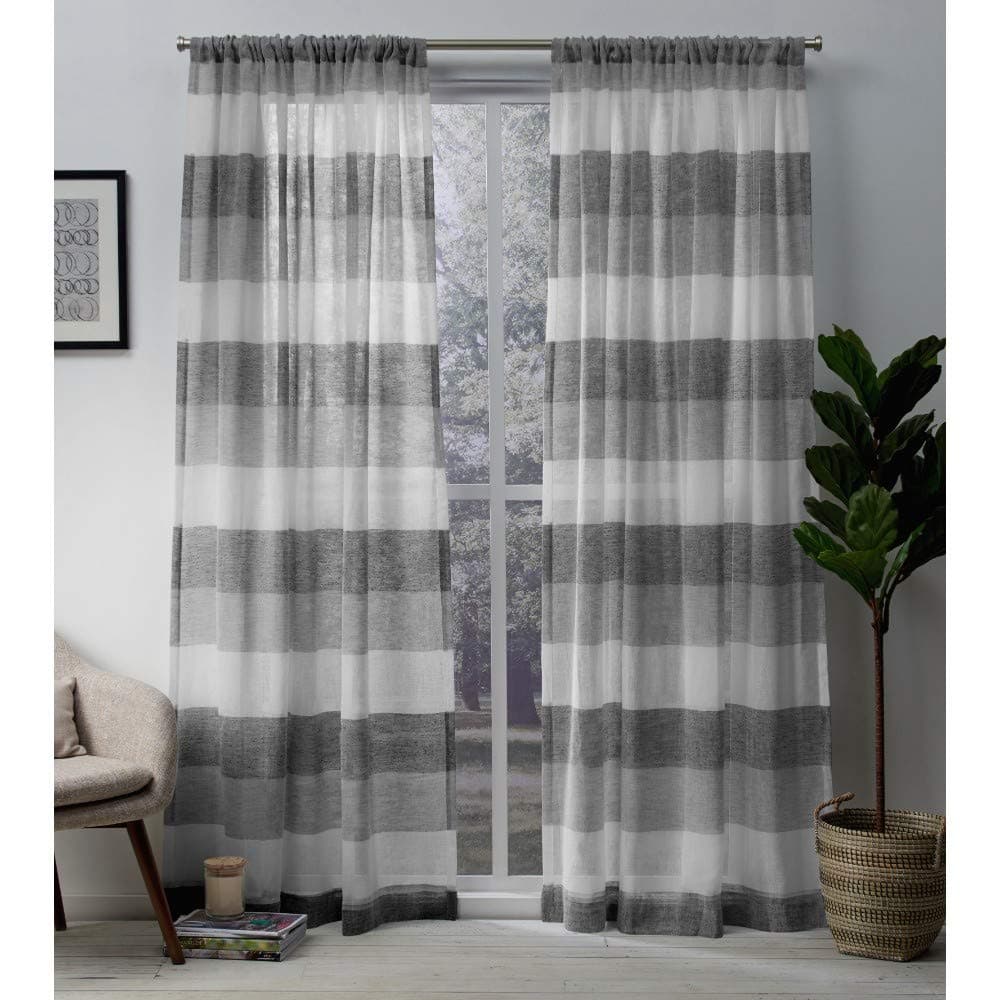 Exclusive Home Curtains Bern Stripe Sheer Window Curtain Panel Pair with Rod Pocket, 50x96, Ash Grey, 2 Piece