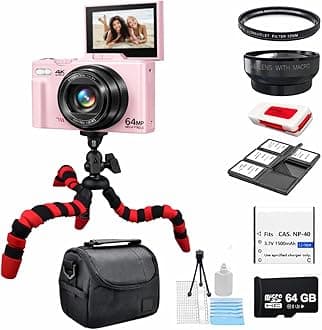 Acuvar 4K 56MP Digital Camera Kit for Photography, Vlogging Camera for YouTube with Flip Screen, WiFi, Wide Angle & Macro Lens, 64GB Micro SD Card, 12" Flexible Tripod, Carrying Case, Card Reader