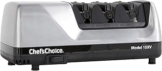 Chef's Choice 15XV Professional Electric Knife Sharpener with Durable Metal Housing & 100-Percent Diamond Abrasives and Precision Angle Guides for Straight Edge and Serrated Knives, 3-Stage, Metallic