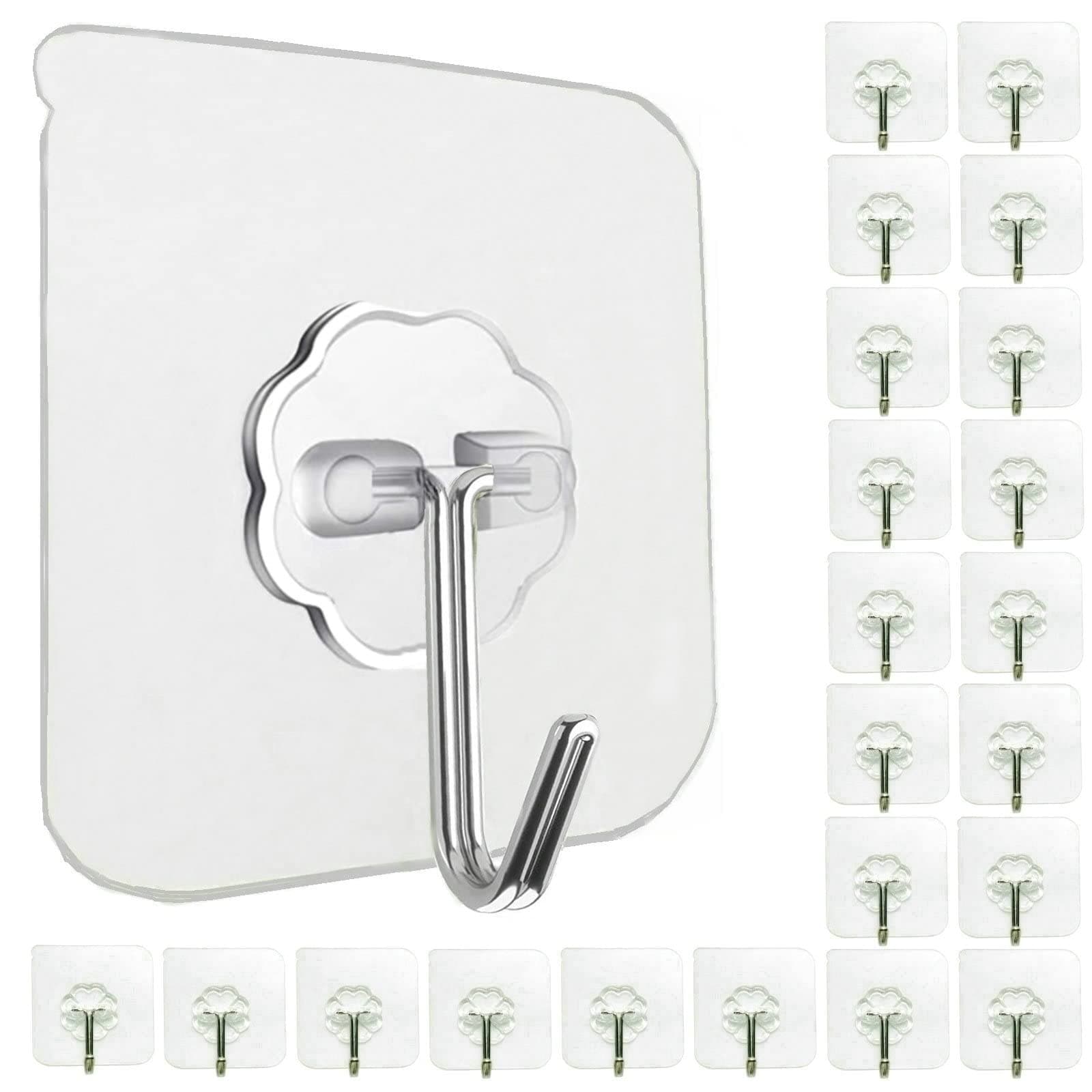 Jwxstore 24 Pack Self Adhesive Hooks Heavy Duty - 33lb Max, Transparent, Waterproof, Sticky Wall Hooks for Keys, Bathroom, Shower, Outdoor, Kitchen, Door, Home Improvement, Utility Hooks