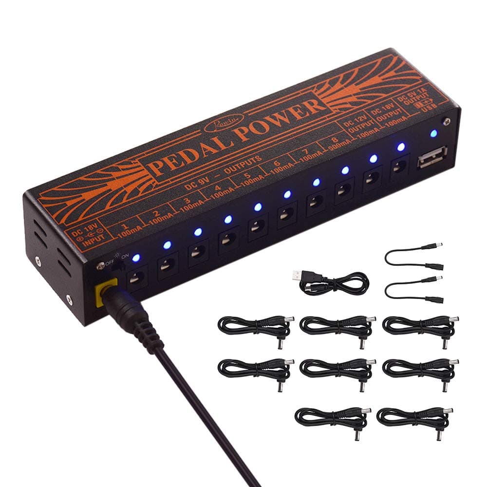Irfora Compact Size Guitar Effect Power Supply Station 10 Isolated DC Outputs for 9V 12V 18V Guitar Effects with 5V USB Output