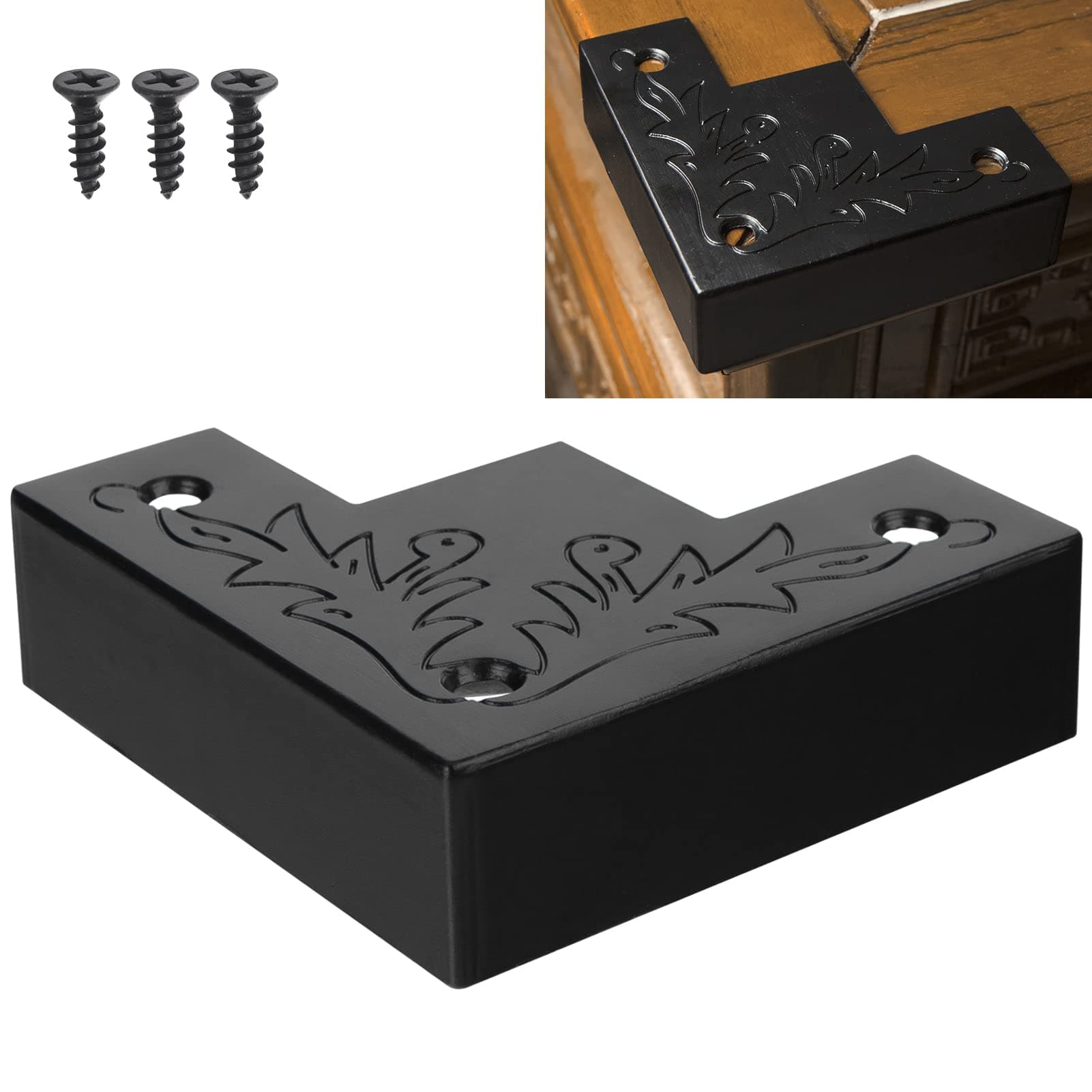 Black Metal Corner Protector 3.3 * 3.3 * 1 in Decorative Wood Funiture 4pcs Barn Sliding Door Corner Guards Metal Table Corner Antirust Zinc Alloy Edge Cover Bracket with Screw