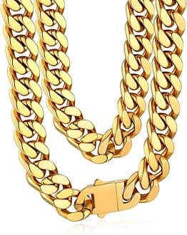 Bandmax Mens Stainless Steel Chain Necklaces 5/7/9/12MM Chunky Miami Cuban Link Chain Necklace Silver/Gold Plated/Black Chains for Men 18"-30"
