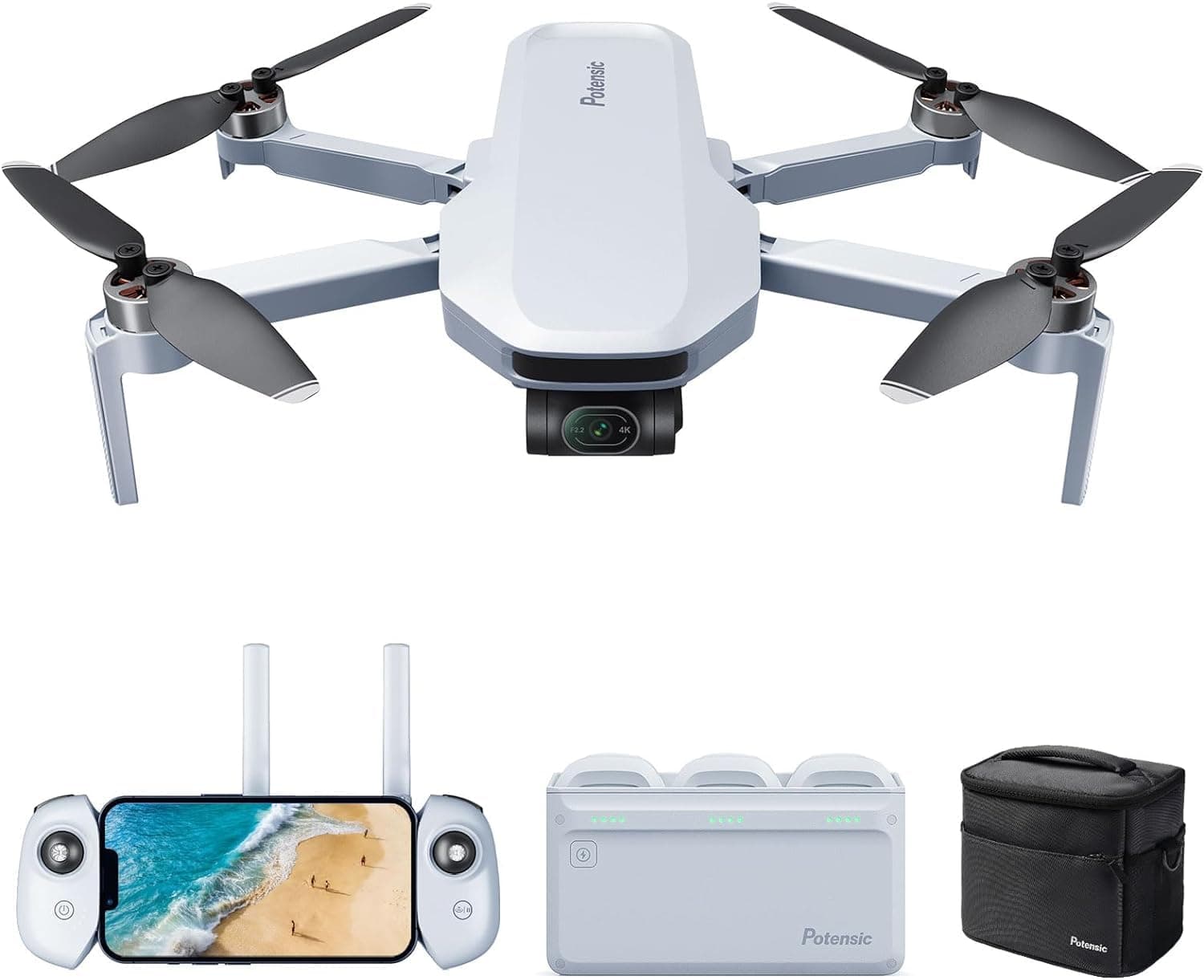 Potensic ATOM Drone with 3-Axis Gimbal Camera, 4K Video, GPS, 96 Minutes Flight Time, Max Transmission Distance 6km, Active Track, Foldable, Lightweight, Birthday, Christmas Gift, Fly More Combo