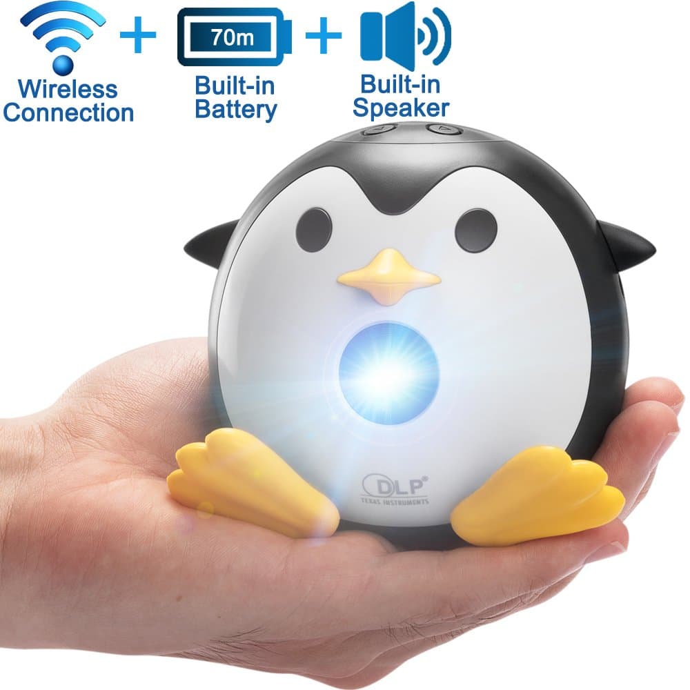 Pocket Wireless Unplug-in Projector( Synchronous Screen with Mobile Phone/iPad/PC via WiFi ), Yisale® Full HD 1080P Portable LED Penguin Projector for Home Theatre & Game (Support TF/USB/VGA/HDMI/Micro SD)