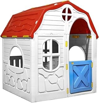 vidaXL Kids Foldable Playhouse with Working Door and Windows Outdoor Play Equipment Lockable Garden Kids Cottage House Imagination Toy