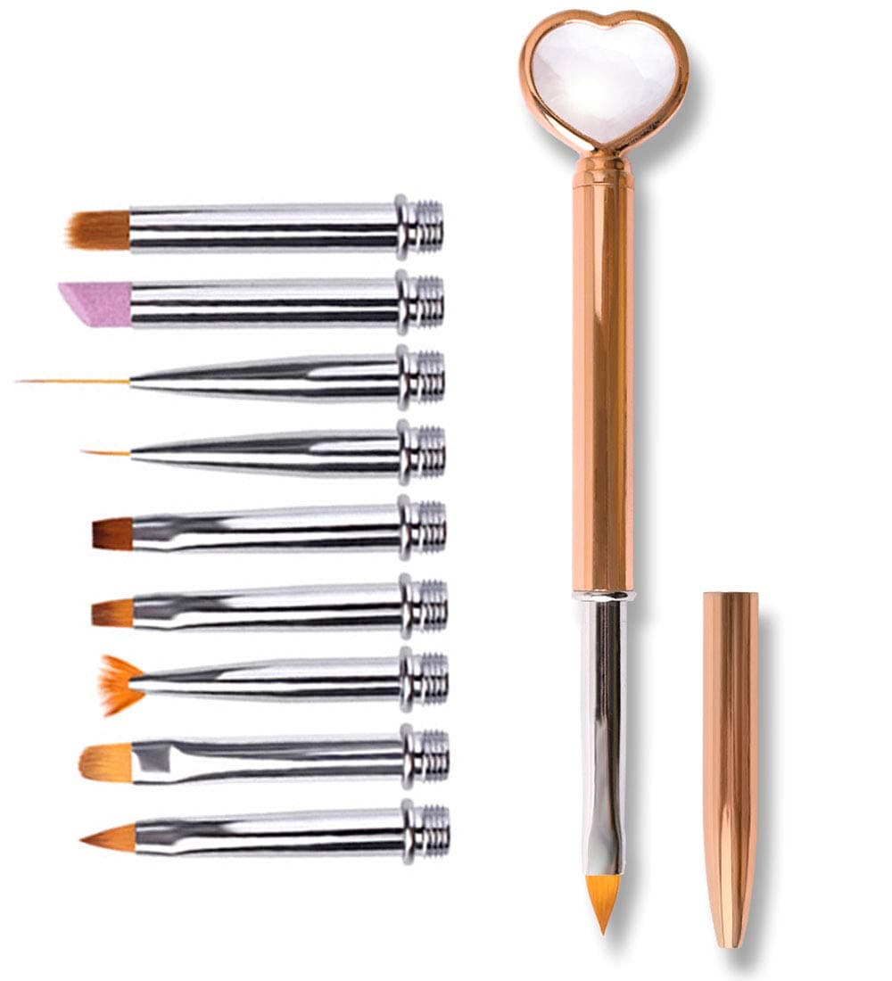 SILPECWEE 1Pcs Replacement Nail Art Brush Set Gradient Carving Cleaning Painting Multi-Function Acrylic Brush Kit (10 Kinds Of Pen Tips)