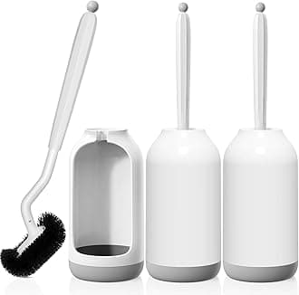 Toilet Bowl Brush Holder Set: 3 Pack Bathroom Deep Cleaning Toilet Cleaner Scrubber Under Rim with Curved Bristle for Dead Corner Clean - Hidden Rv Toilet Decorative Accessories with Caddy