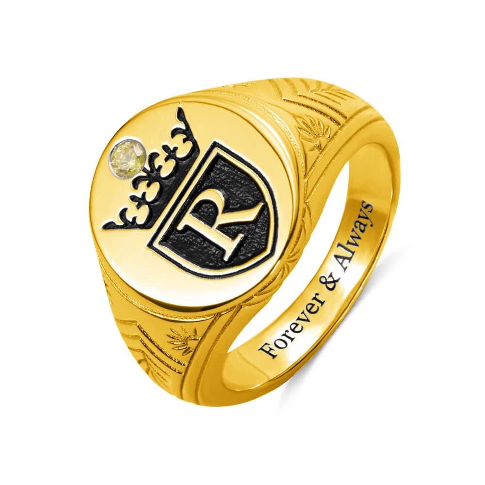 Personalised Initial Engraved Signet Ring with a Crown for Man Customised Birthstone Ring 925 Sterling Silver Ring Custom Inside Engraving Rings Gift for Men