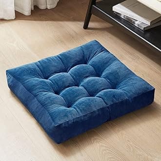 Degrees of Comfort Square Large Pillows Seating for Adults, Tufted Corduroy Floor Cushions for Living Room Tatami, Navy Blue, 22x22 Inch